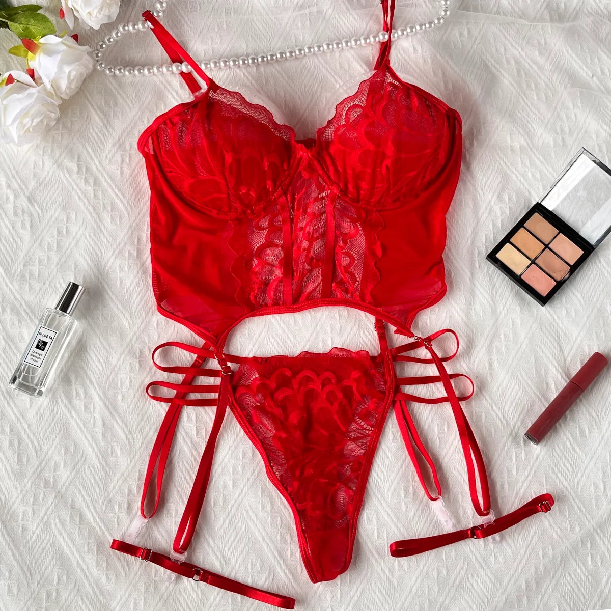 Lingerie set Lace Garter Lingerie Set With Choker Women Intimates 2024Underwire Bra And Thongs Ladies Underwear Set