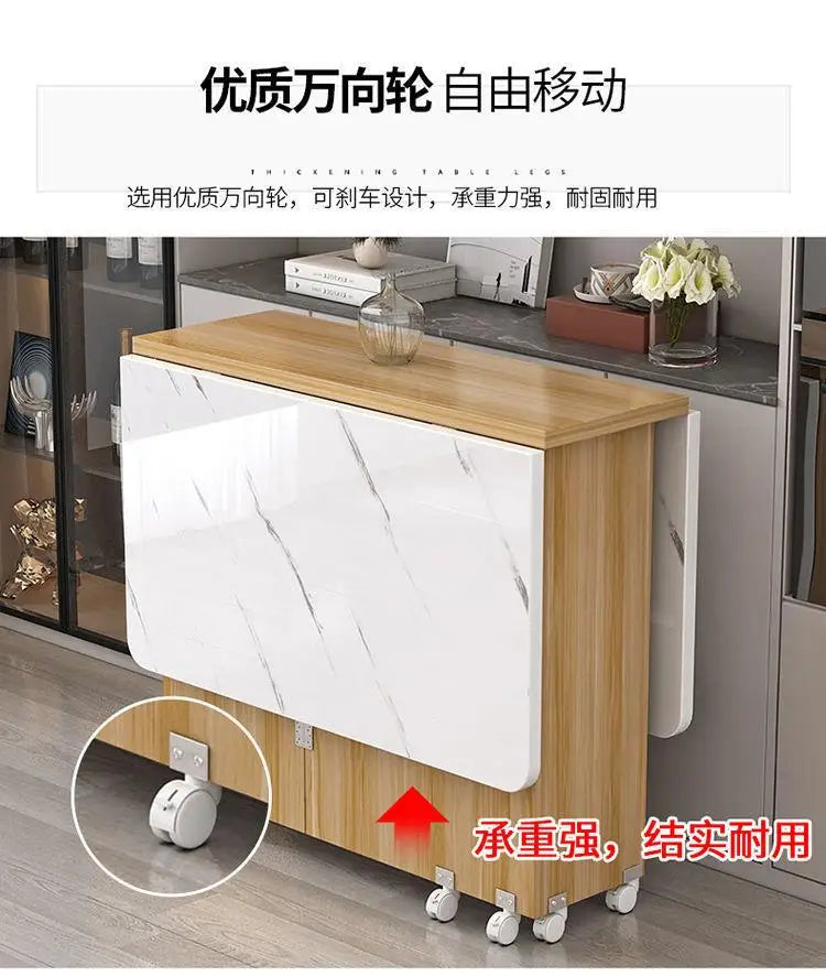 Folding Dining Table for Home Use, Small Apartment, Simple Multi-Functional Mobile Rectangular Dining Table