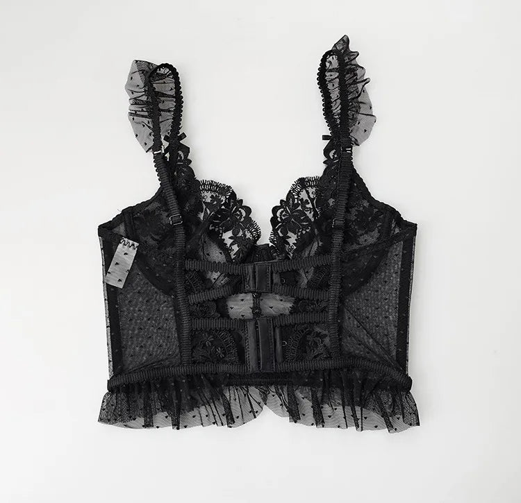 Embroidery Sexy Women Bra Set Underwear Push Up Brassiere Lace Transparent Bra Panty Sets Wedding Bralette Thin Underwear