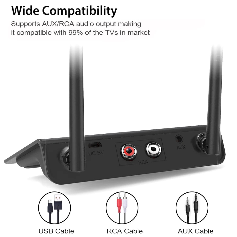Bluetooth 5.4 Audio Transmitter Receiver Wireless Music Adapter Pair 2 Devices BT 5.0 3.5mm Aux Jack RCA For TV Car PC Headphone