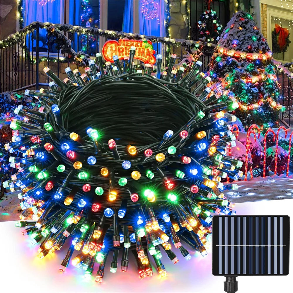 Solar Christmas Lights Solar String Lights Outdoor Waterproof Green Wire with 8 Modes Christmas Tree Lights Garden Lawn Decor