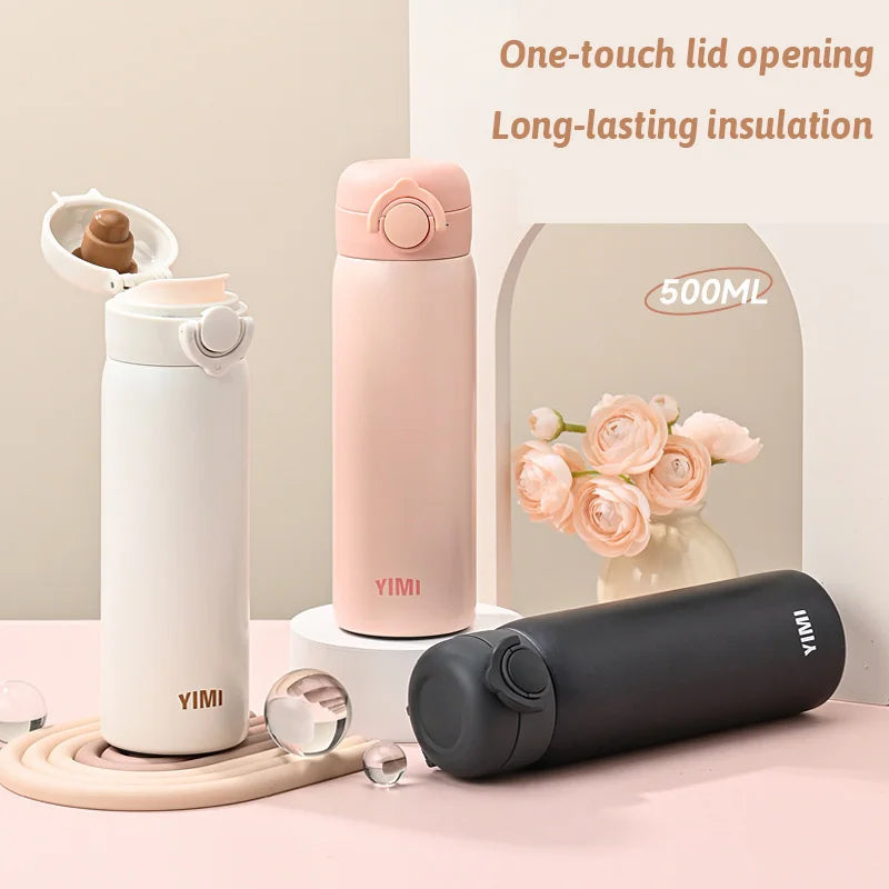 500ml Thermos Large Capacity Stainless Steel Thermal Water Bottle Portable Vacuum Cup with Handle Double-layer Travel Tumbler
