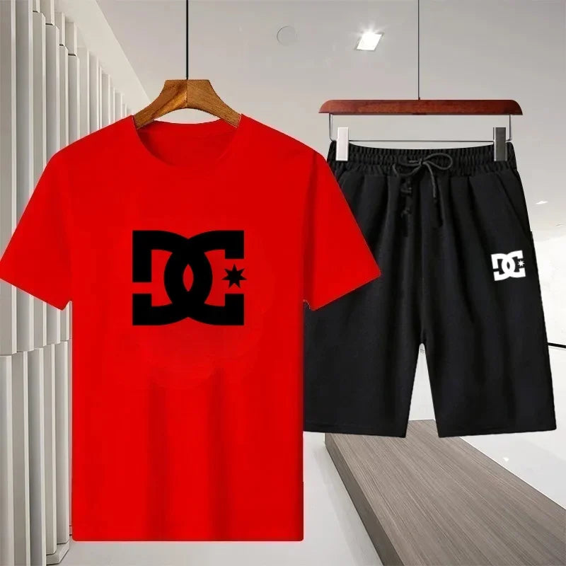 2026 Summer Men's Outdoor Leisure Sports Jogging Fitness Quick-Dry Set - Round Neck Short-Sleeved T-shirt and Shorts 2-Piece Set