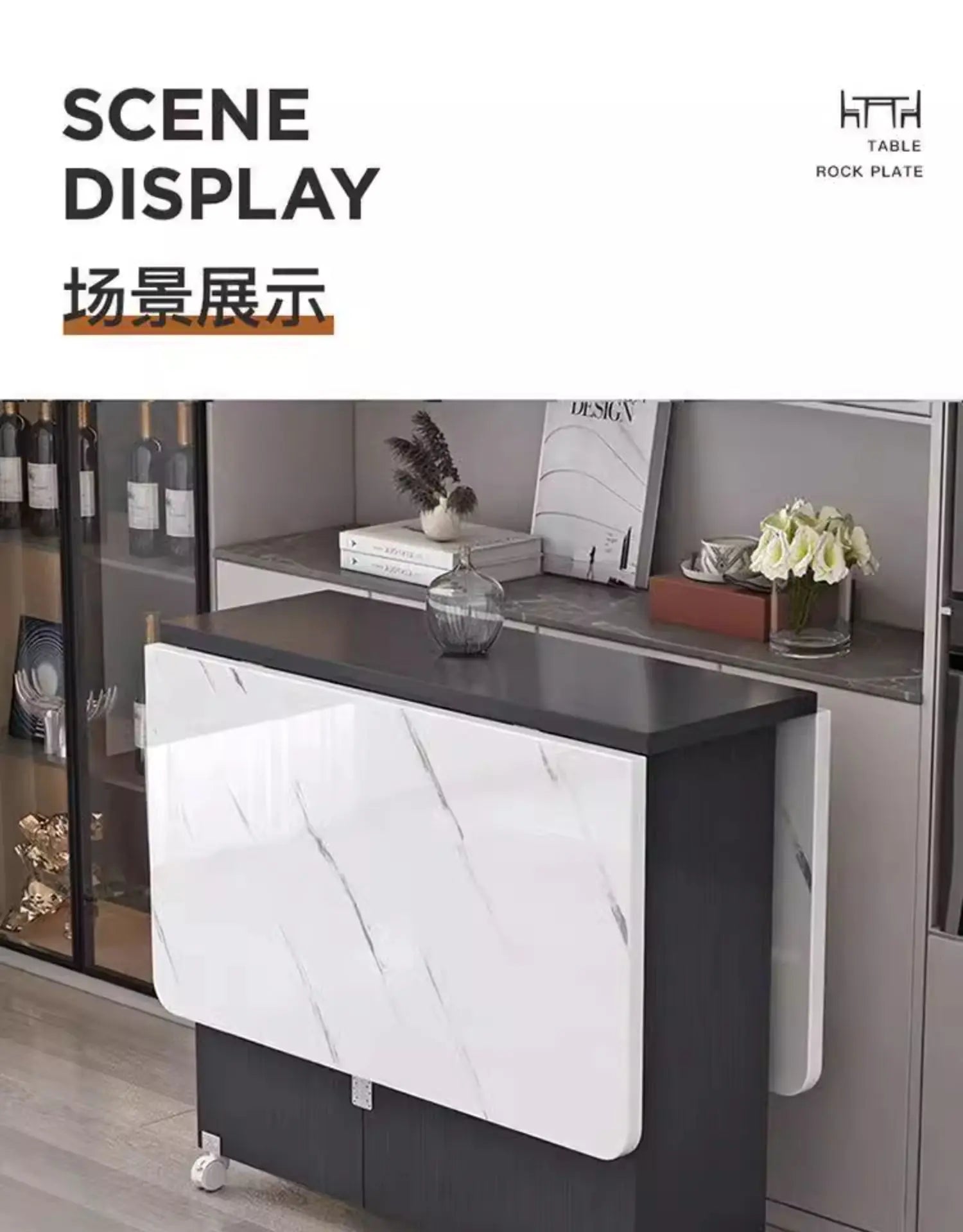 Folding Dining Table for Home Use, Small Apartment, Simple Multi-Functional Mobile Rectangular Dining Table