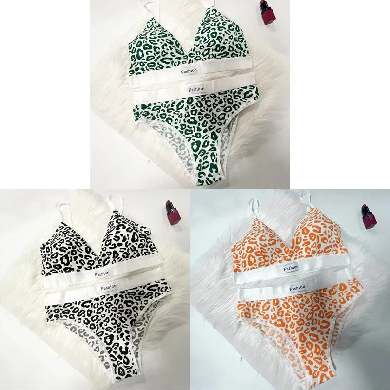 1/2/3/4Set Women Seamless Bra Set Low Waist Panties Leopard Bralette Sexy Vneck Sport Brassiere Female Cotton Underwear Set