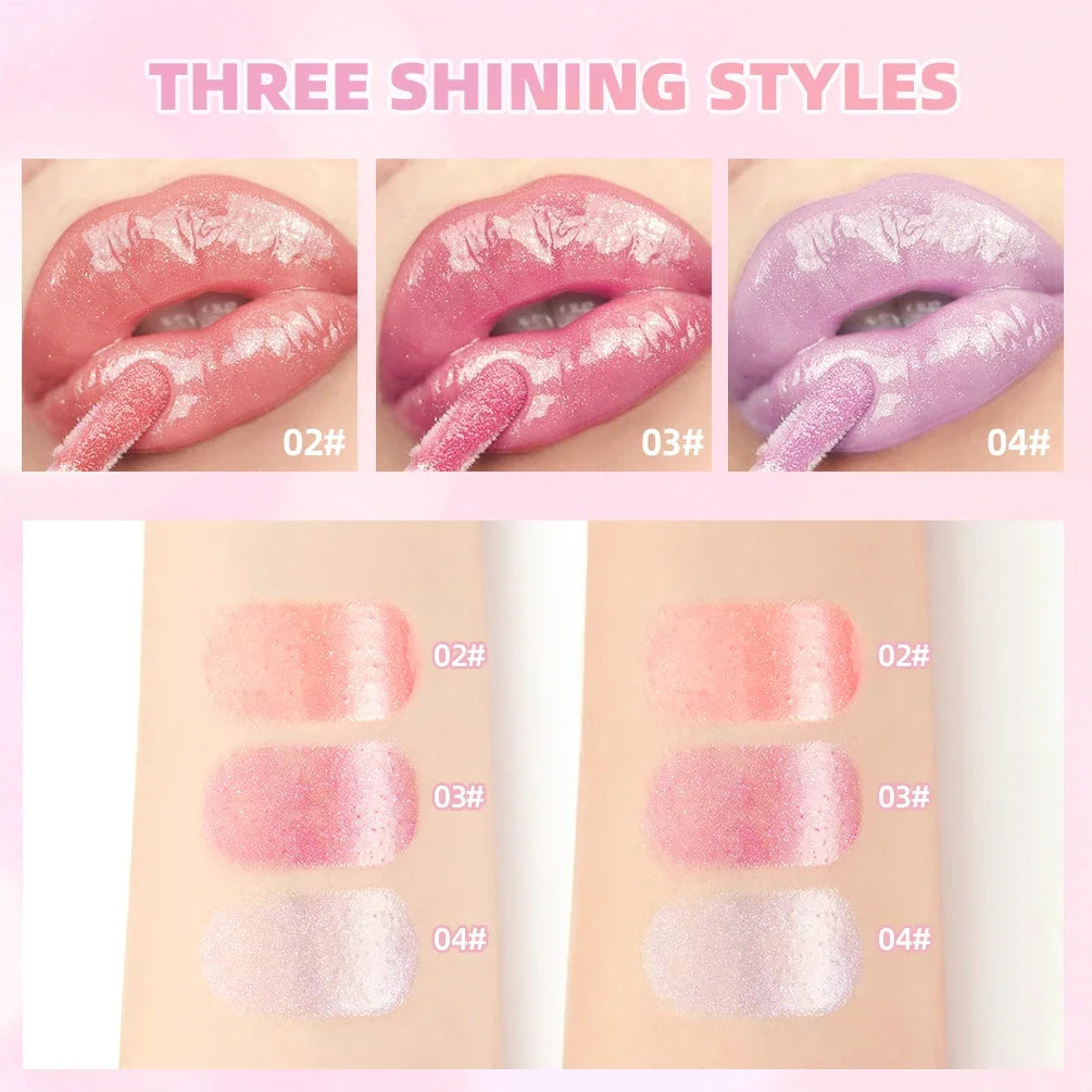 QIBEST Purple Lip Gloss Shimmer Lip Tint Moisturizing Long-Lasting Shine Lip Stain Diamond Hydrating Lip Stain Tint Cosmetics