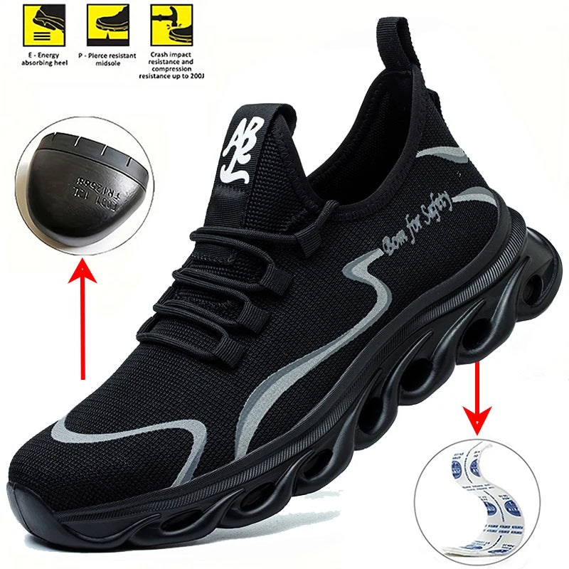 Steel Toe Work Shoes Men Lightweight Safety Boots Non Slip Breathable Protective Boots for Warehouse Light Industrial Shoes