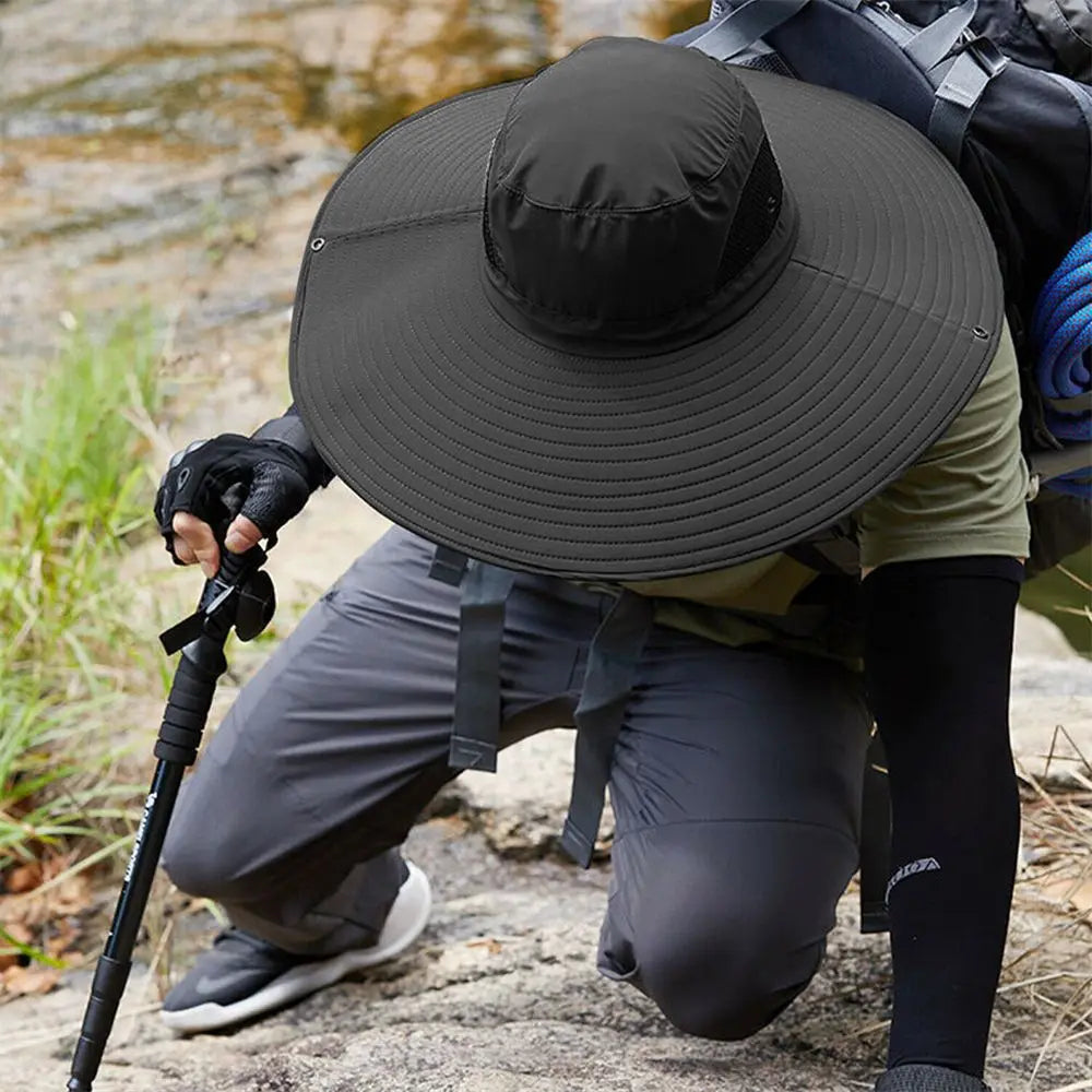 Summer Bucket Hat For Men Fisherman Cap Fishing Outdoor Sunshade Wide Visor Brim UV Sunscreen Riding Hiking Suncreen Sunhat