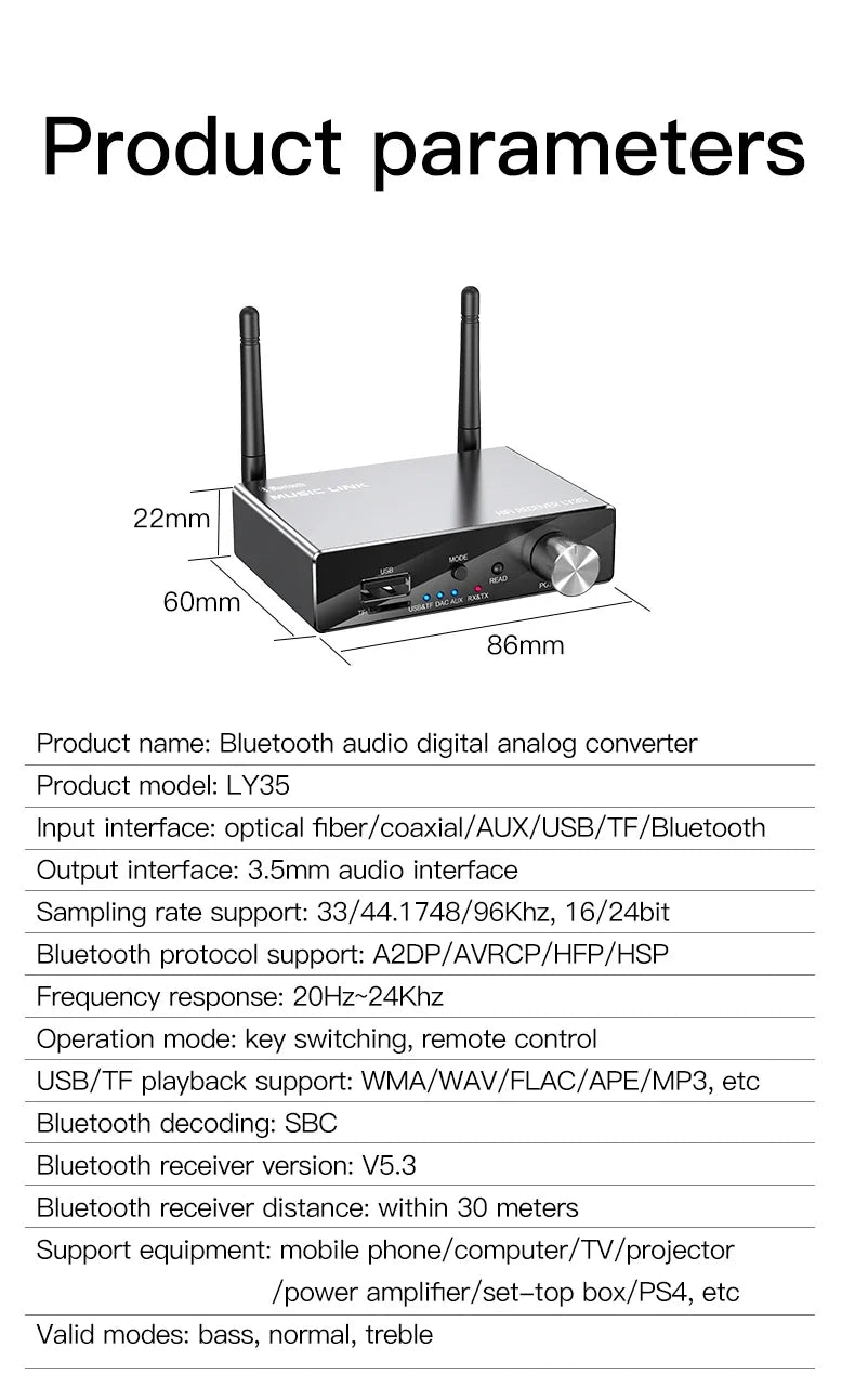 Bluetooth 5.3 Transmitter Receiver Stereo Low Latency AUX 3.5mm Optical Wireless Music Audio Adapter Remote Control For TV PC