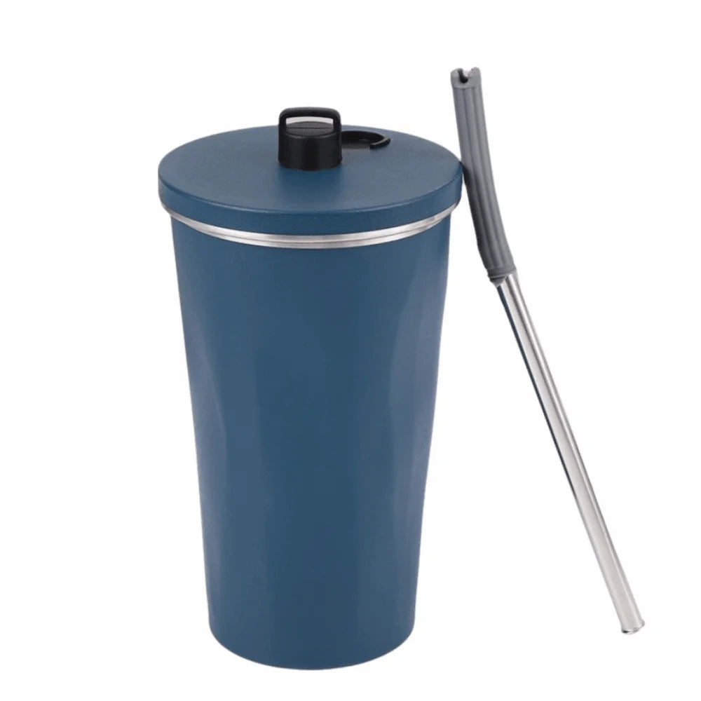 Creative Travel Insulated Tumbler Vacuum Insulated with Straw Stainless Steel Thermal Mug Leak Proof 600ML Fashion Thermos Cup
