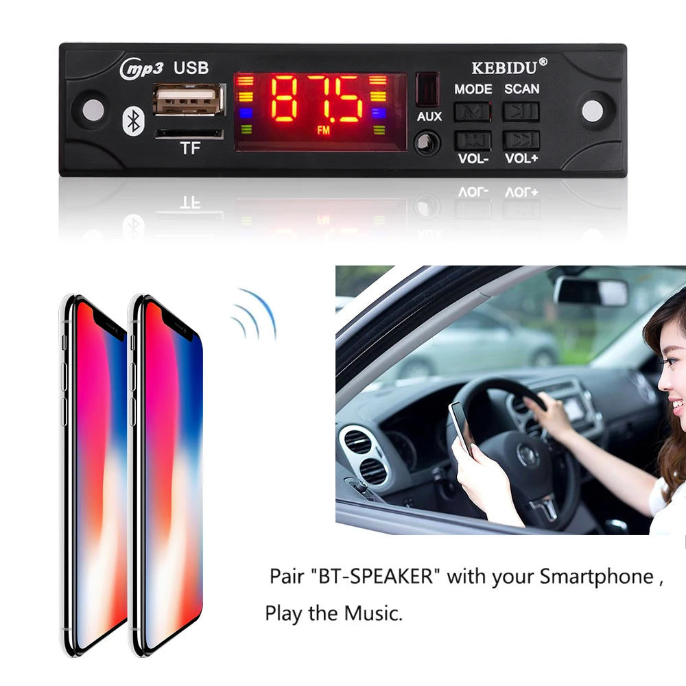 Bluetooth 5.0 MP3 WAV WMA Decoder Board Wireless MP3 Player Color Screen with FM Radio Module Remote Control for Car     Speaker