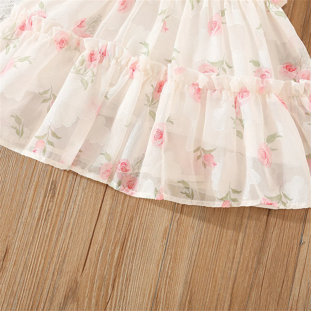 Summer Girls' Dress Strap Chiffon Cool Beach Skirt Beautiful Fragmented Flower Ladies Fashion Bow Sleeveless Skirt