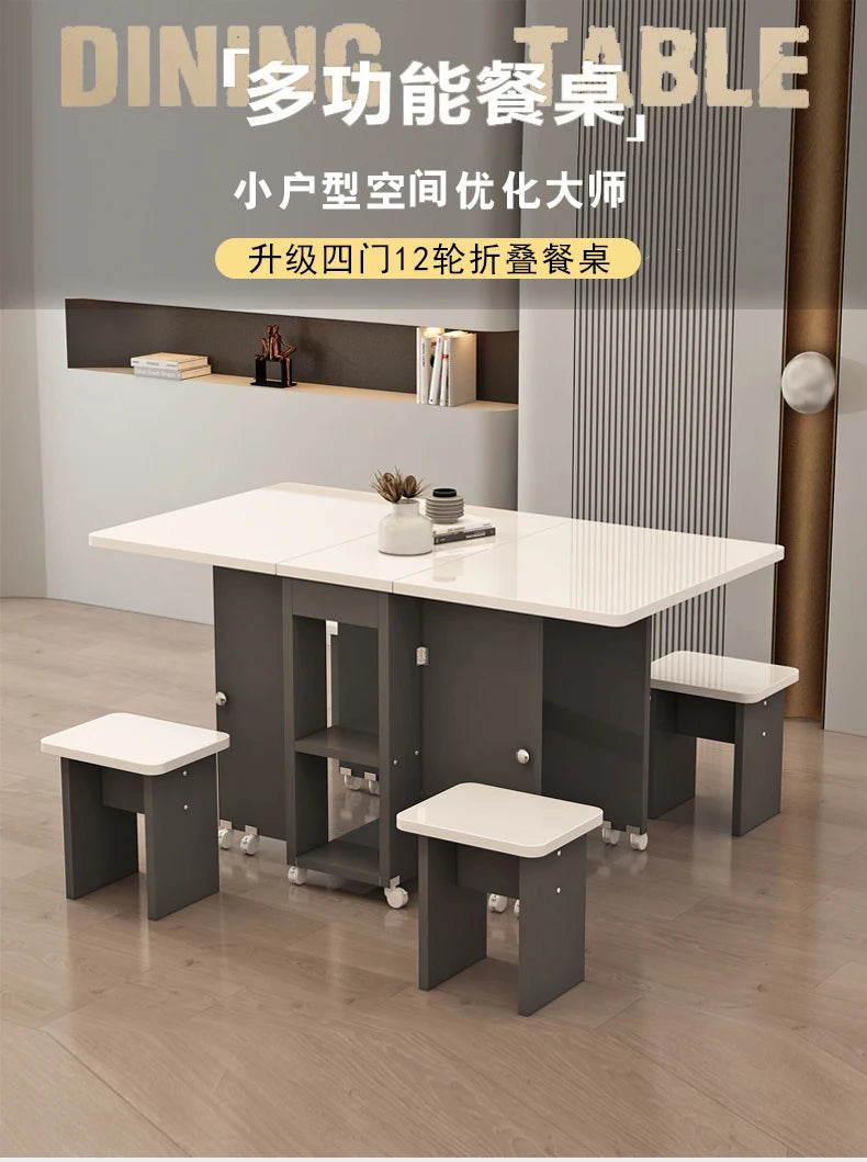 Folding White Dining Table Multifunction Family Waterproof Space Saving Dining Table Design Simple Mesas De Jantar Furnitures