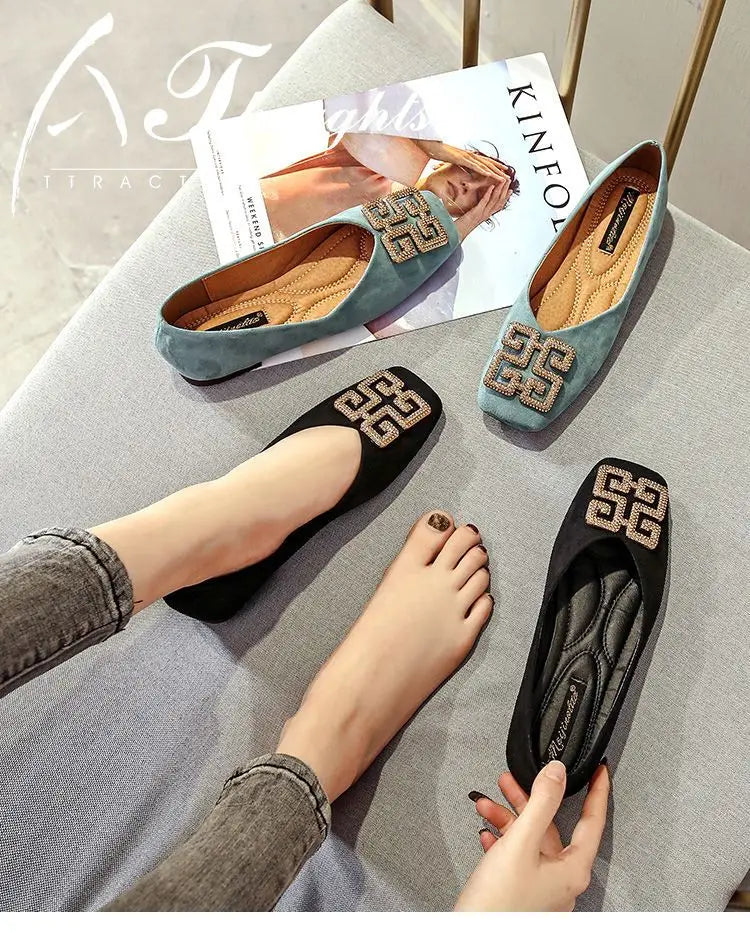 Shoes Women's Flat 2022 Autumn Fashion Square Toe  All-match Scoop Shoes Large Size Women's Shoes 41-43 Loafers  Zapatos Mujer