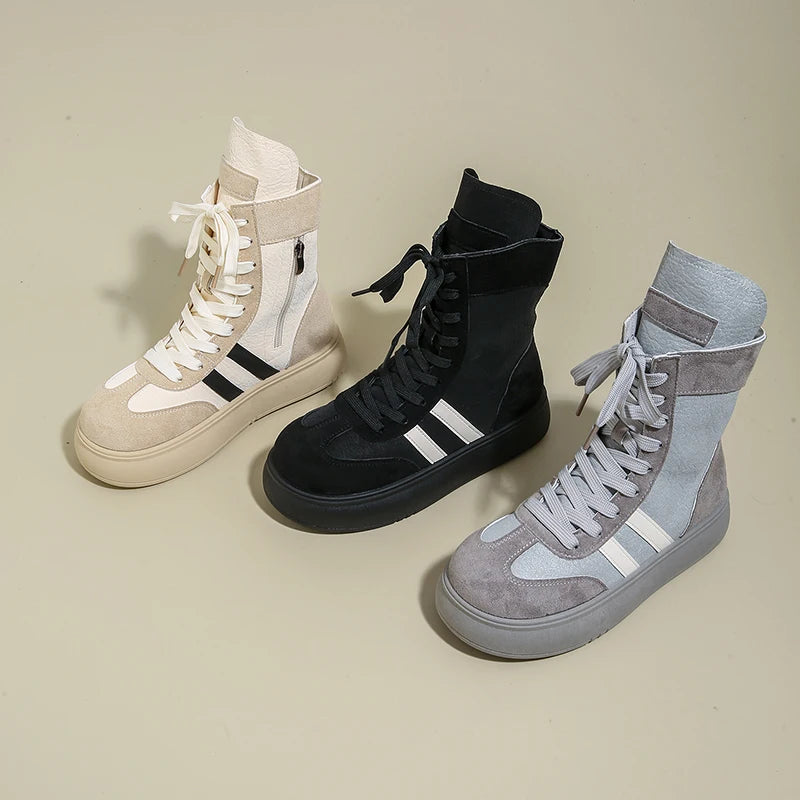 Sports and Leisure Shoes for Women 2025 New Fashionable High Top Shoes Flat Bottomed Lightweight and Comfortable Work Boots
