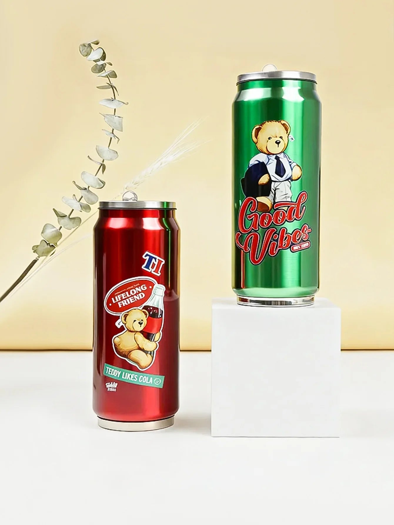 TEDDY Beer Can Thermal Cup  with Straw Double Wall Insulated Vacuum Cup for Hot & Cold Drinks, Portable Travel Mug
