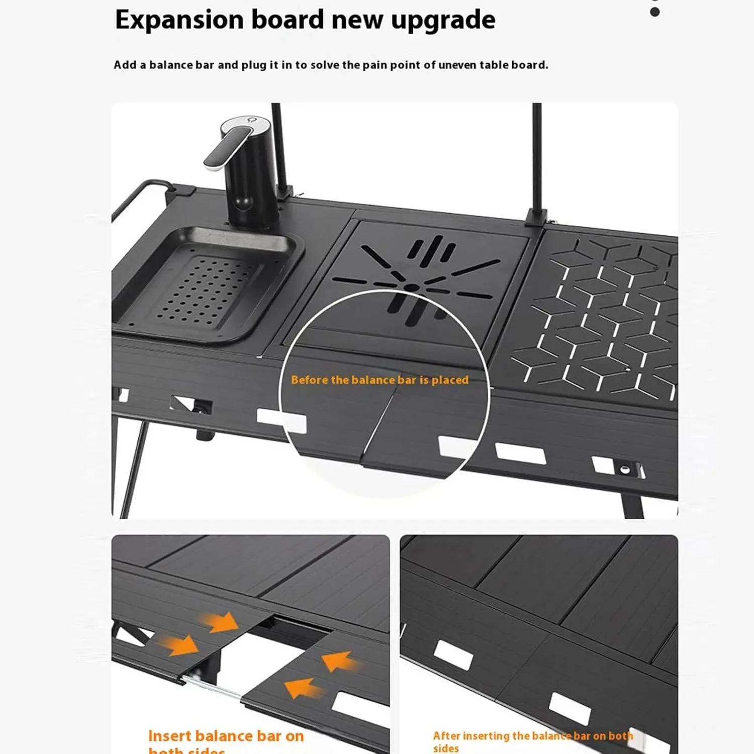 Folding Extendable Camping Table With Aluminum Tabletop and Carry Bag Multi-Functional Modular Table Portable Patchwork Design