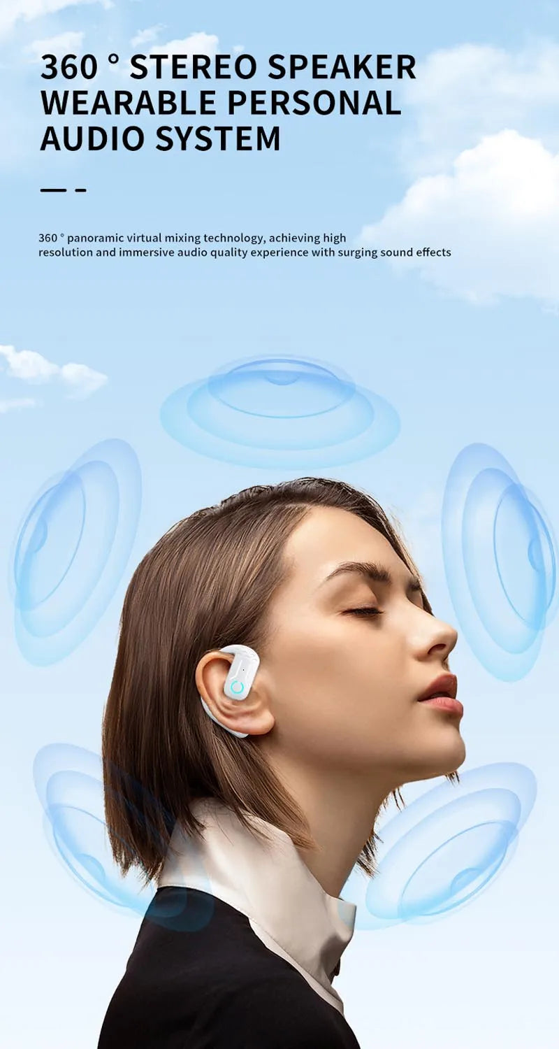 Bluetooth 5.2 Business Earphone Wireless Single Headphone with Mic Mini Ear Hook HiFi Stereo Music Earbud for Cellphone Car Call