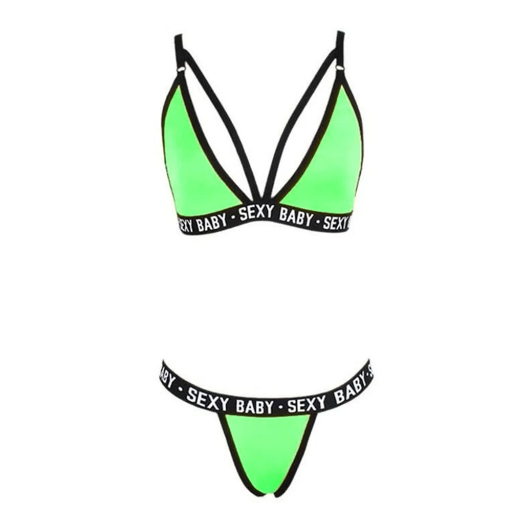 Women's sexy lingerie set sexy letter bikini bra and thong set women's sexy erotic clothing pajamas bikini lingerie