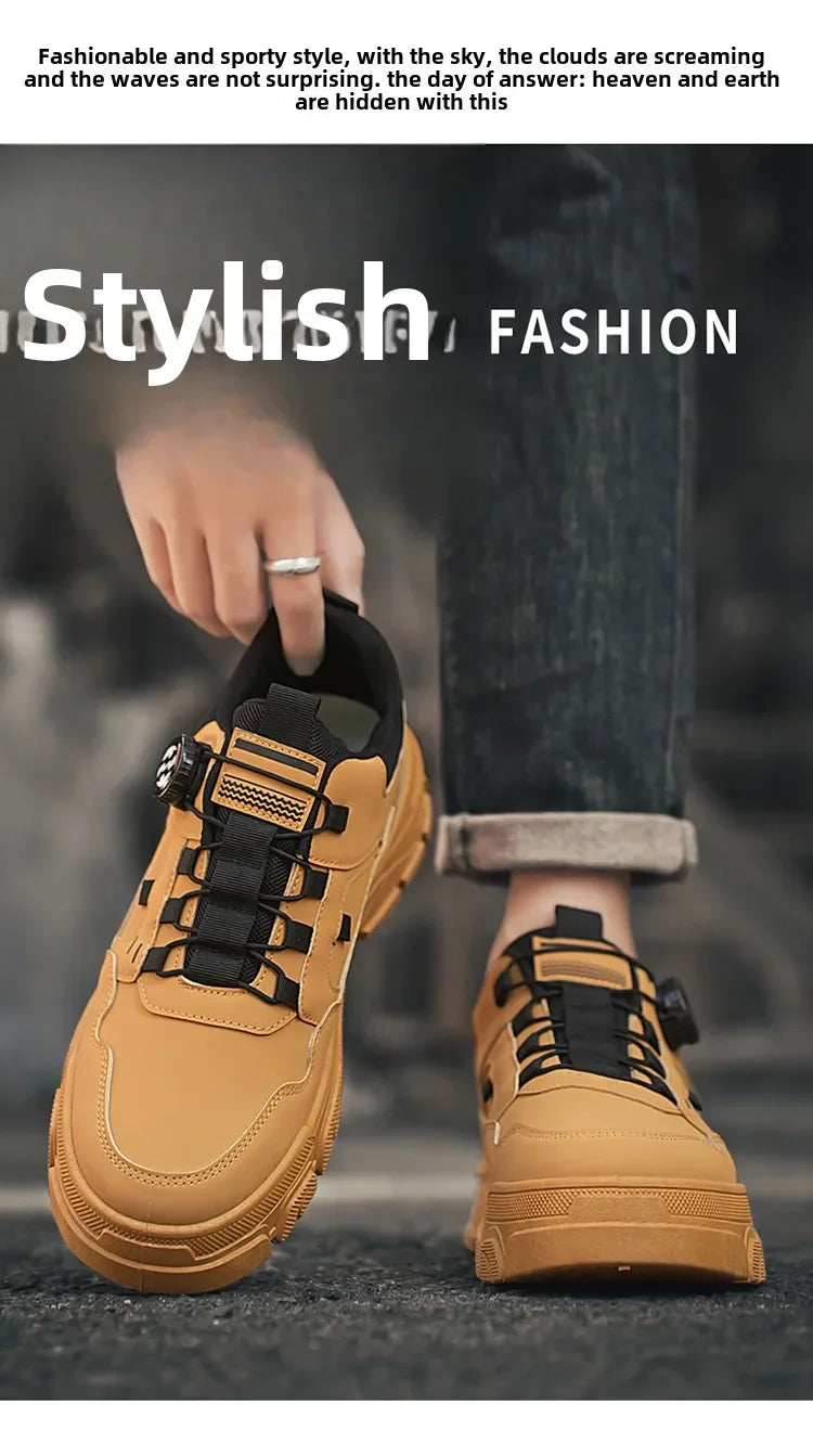 New Men's Shoes Low-top Rotating Buckle Sports Casual Trendy Outdoor Waterproof Work Shoes EVA Sole Rubber Zapatillas Hombre