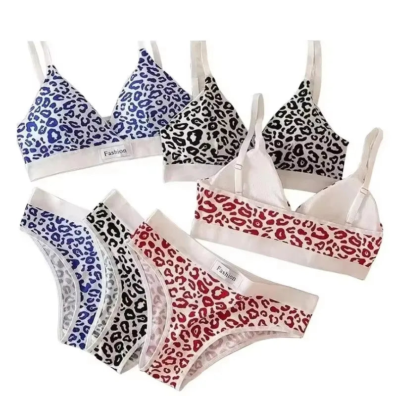 1/2/3/4Set Women Seamless Bra Set Low Waist Panties Leopard Bralette Sexy Vneck Sport Brassiere Female Cotton Underwear Set