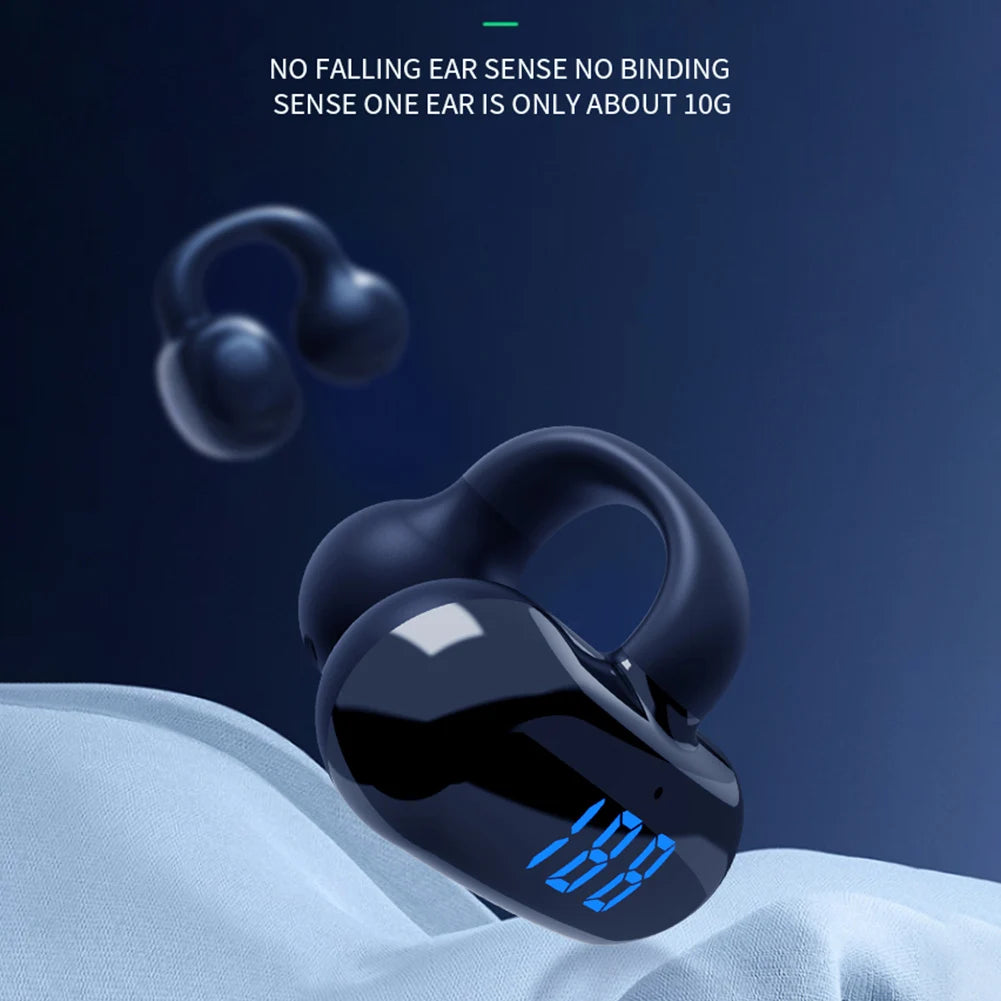 Bluetooth 5.3 Bone Conduction Open Earclips Wireless Non in Ear Digital Display IPX6 Waterproof Sports Single Earbuds with Mic