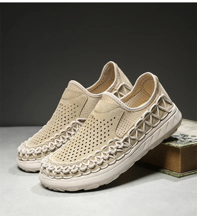 Summer Hand-woven Men's Shoes Fashion Men Casual Shoes Brand Designer Men Sneakers High Quality Outdoor Flats Driving Shoes