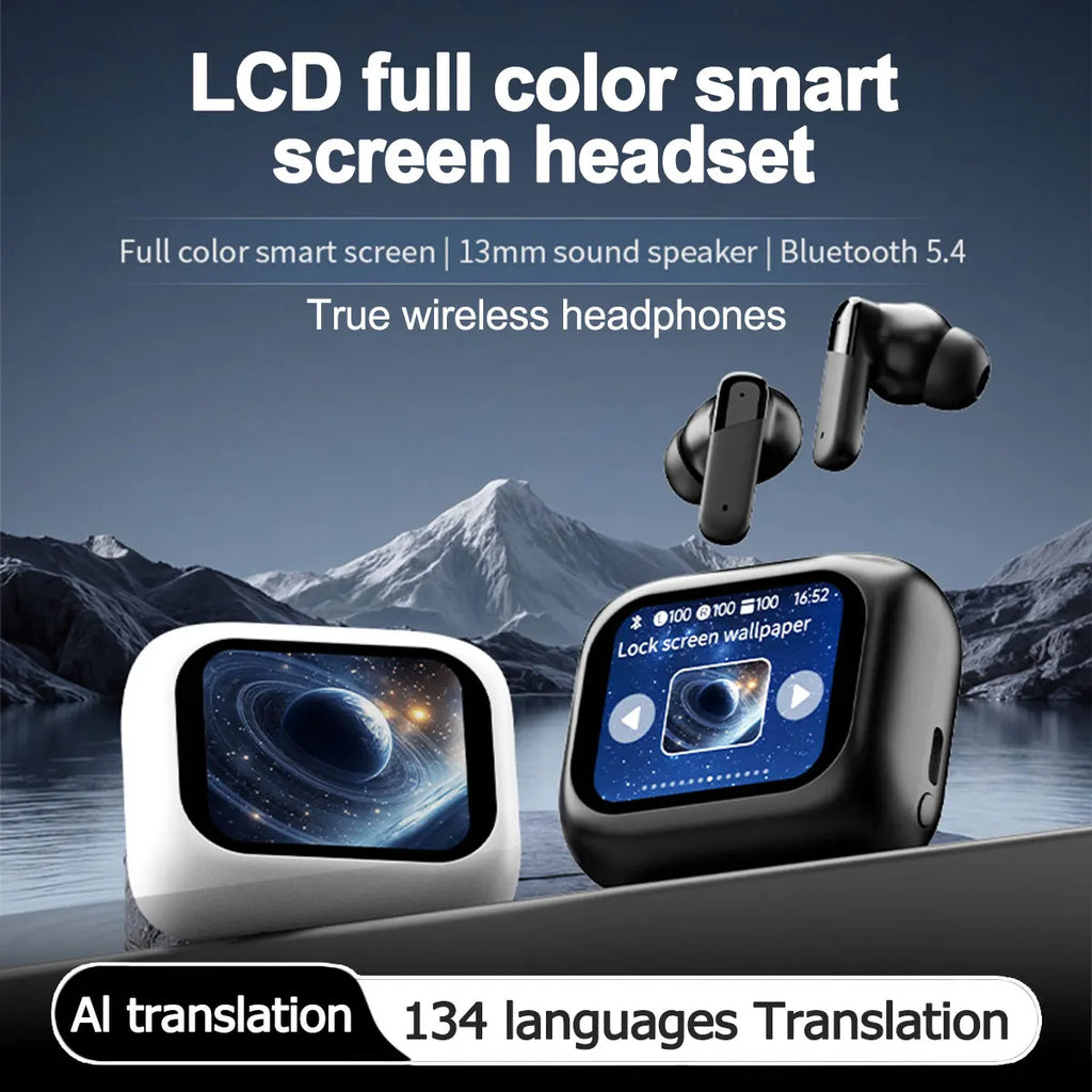 New Bluetooth 5.4 Wireless Earphones with Translation Function LCD Full-Color Touchscreen HiFi Surround Sound&Long Battery Life