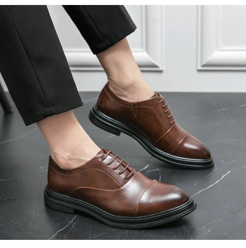 Man Casual Business Shoes Men Patchwork Leather Oxfords Fashion Dress Flats Leisure Office Men's Formal Wedding Shoes