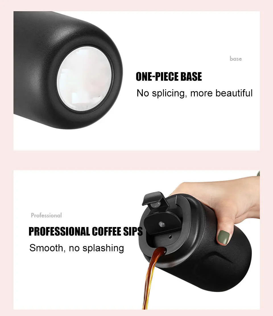 Insulated Water Bottle Thermal Coffee Travel Mug Tumbler Cup Stainless Steel Vacuum Insulated Thermos Flasks Leakproof Drinkware