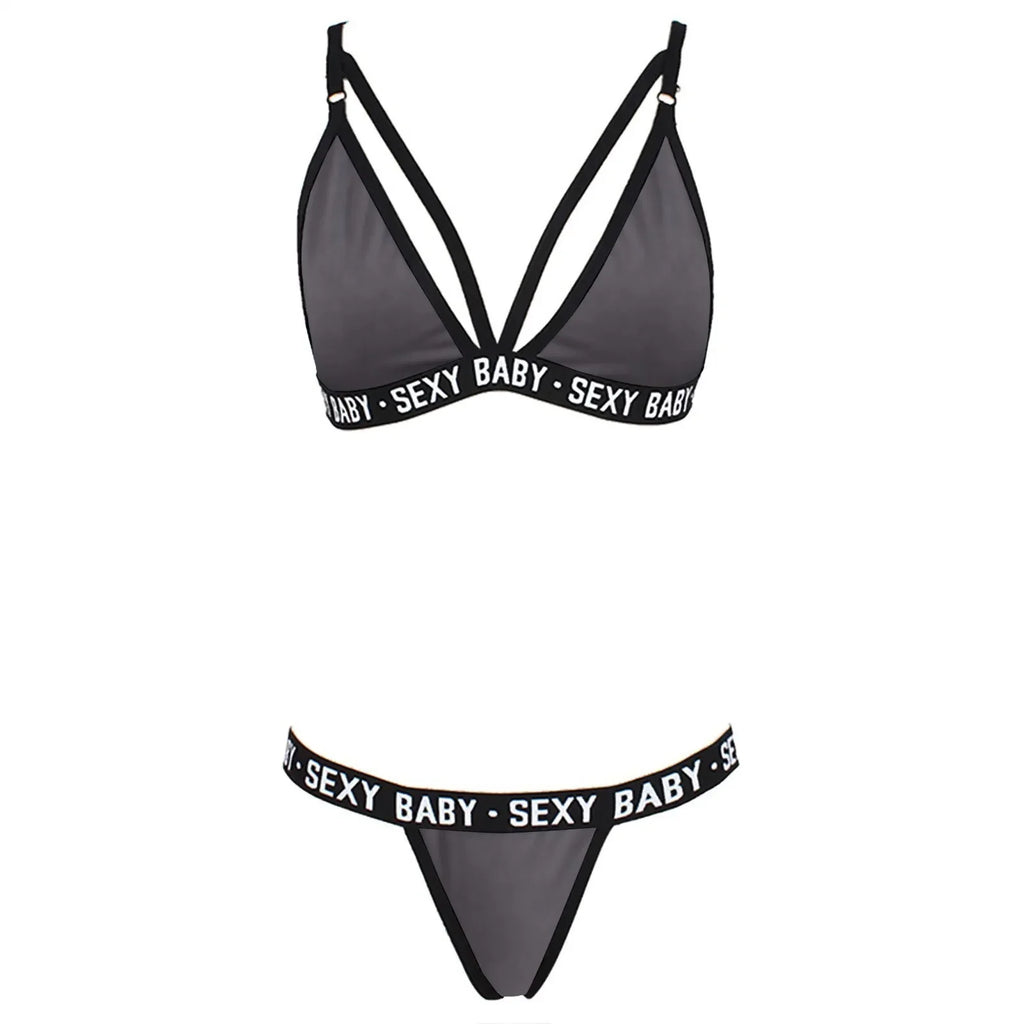 Women's sexy lingerie set sexy letter bikini bra and thong set women's sexy erotic clothing pajamas bikini lingerie