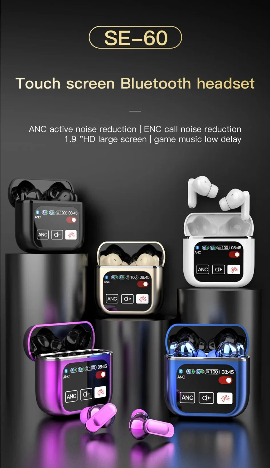 Bluetooth 5.4 Wireless Earphones LED Digital Display Gaming Headset Sport Headphones HiFi Sound Low Latency Earbuds
