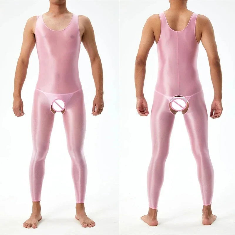 Lingerie Men Jumpsuits Bodystocking Crotchless See Through Gay Bodysuits Naughty Sleeveless Sheer Seamless Nightwear Bodywear