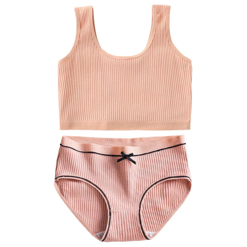 Cotton Girls Panties And Bras Sets Teenage Girls Cotton Training Bra Panty Set Solid Kids Sports Bra Briefs Underwear