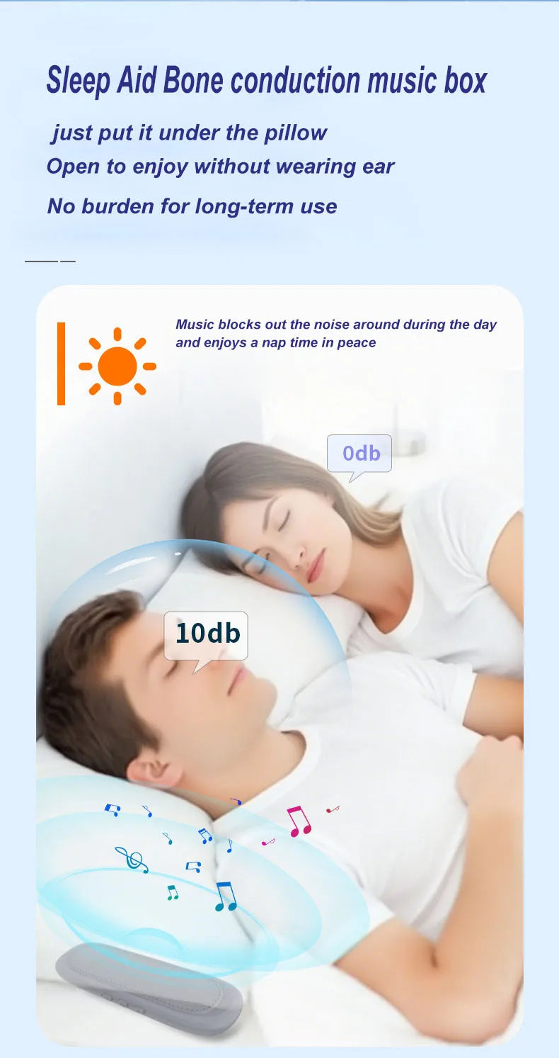 Bluetooth 5.4 Under Pillow Speaker Bone Conduction Speaker Noise Reduction Stereo Music Player with TF Card Slot Timed Shutdown
