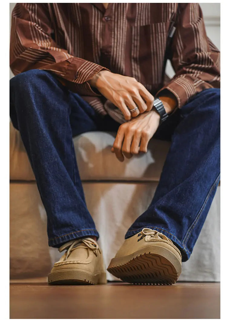 STRONGSHEN Men Casual Shoes Suede Leather Board Shoes Men Retro Thick Soled Suede Shoes Man Zapatos Para Hombre Calzado Hombre