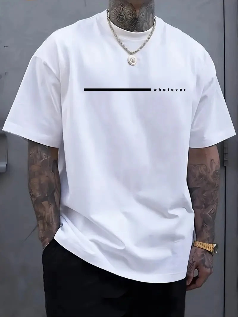 Fashionable casual men's solid color letter print pattern casual loose street fitness high quality versatile men's T-shirt