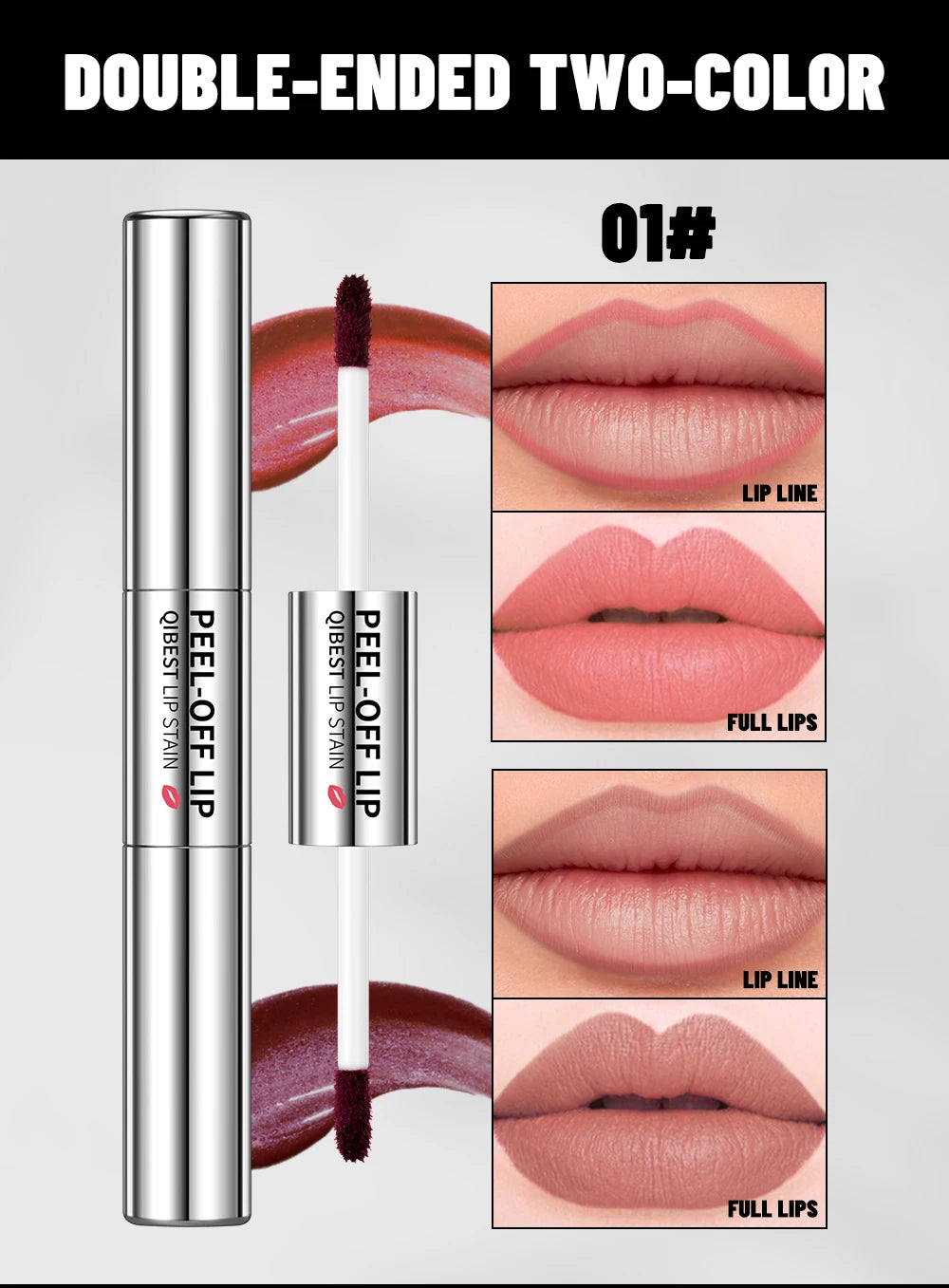 QIBEST Double Eneded Lip Stain Peel Off Long Lasting Waterproof Pink Lip Tint Transfer Proof Natural Lip Stain Tear Off Lipgloss