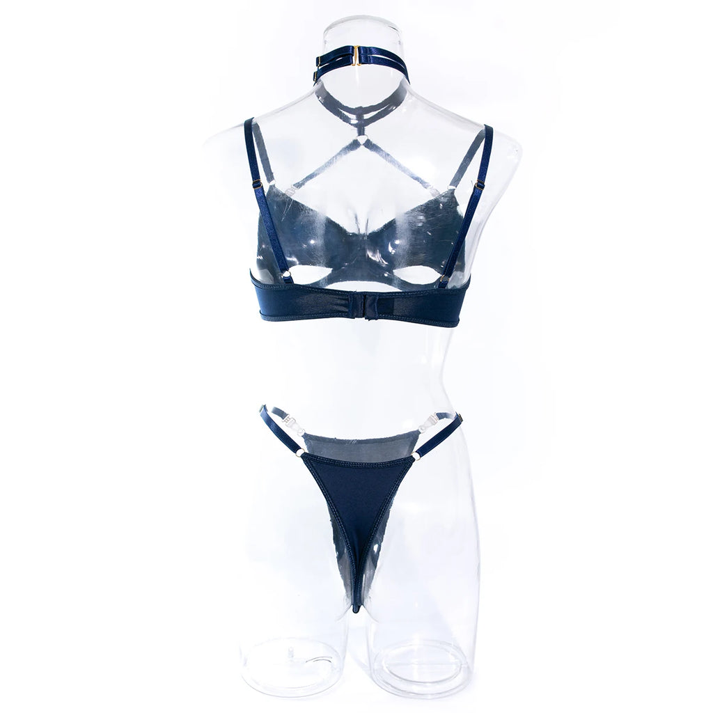 Cut Out Bra Set Women 2-piece Halter Bra + Brief Underwear Set 4 Color Velvet Sexy Intimates