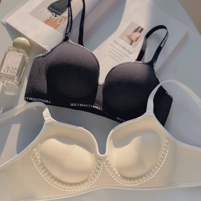 Lingerie Women Gathered Spring and Summer Non-marking Non-steel Ring Soft Support Anti-Sagging Bylift Letters Comfortable Bra