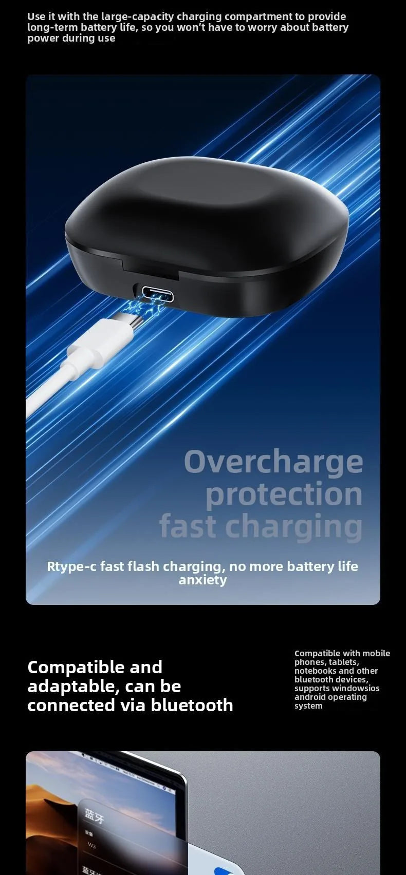 Bluetooth 5.3 Earphones True Wireless Headphones with Mic Button Control Noise Reduction Earhooks Waterproof Headset for Sports