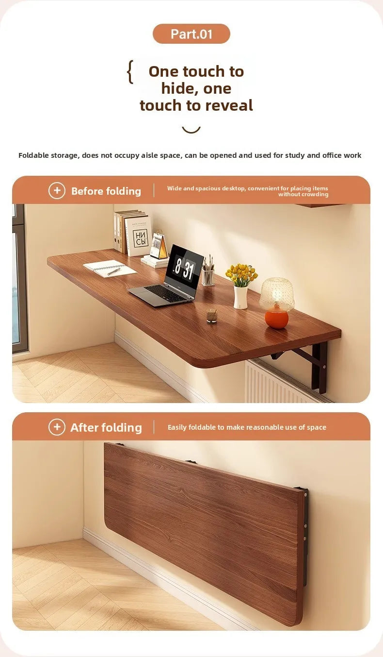 Wall Mounted Folding Table, Space Saving Fold Down Desk with Sturdy Metal Frame Home Office Study Writing Table Furniture