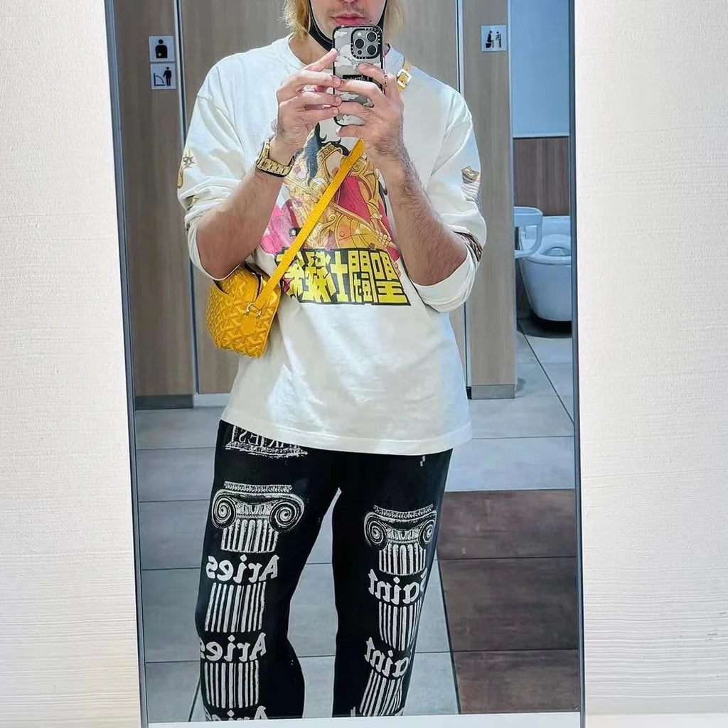 Aries  Collaborative New English Print Heavy Washed Cuffed Sweatpants Youthful Vitality All-Season Fleece-Lined ...