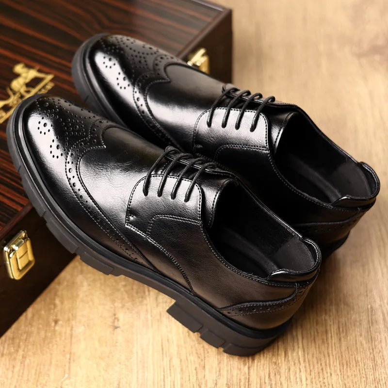5 8 10cm Heel Leather Shoes for Men Spring Autumn Designer Fashion Casual Platform Shoes Man Increase Black Wedding Shoes Man
