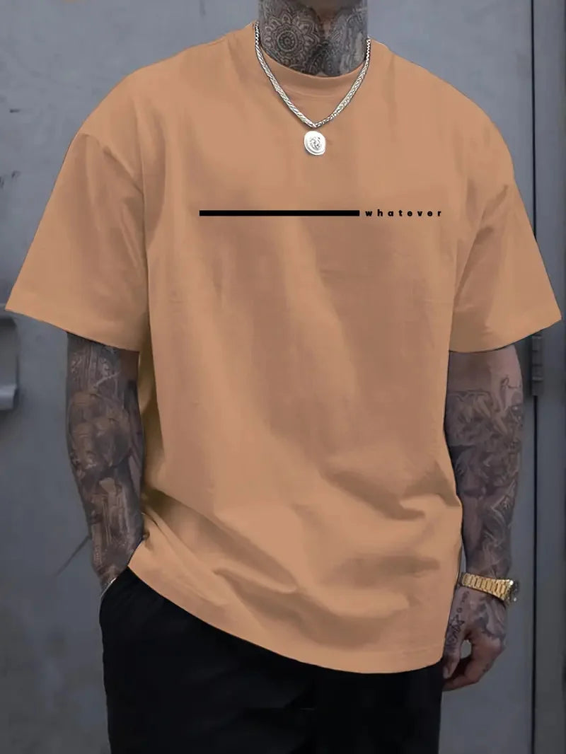 Fashionable casual men's solid color letter print pattern casual loose street fitness high quality versatile men's T-shirt