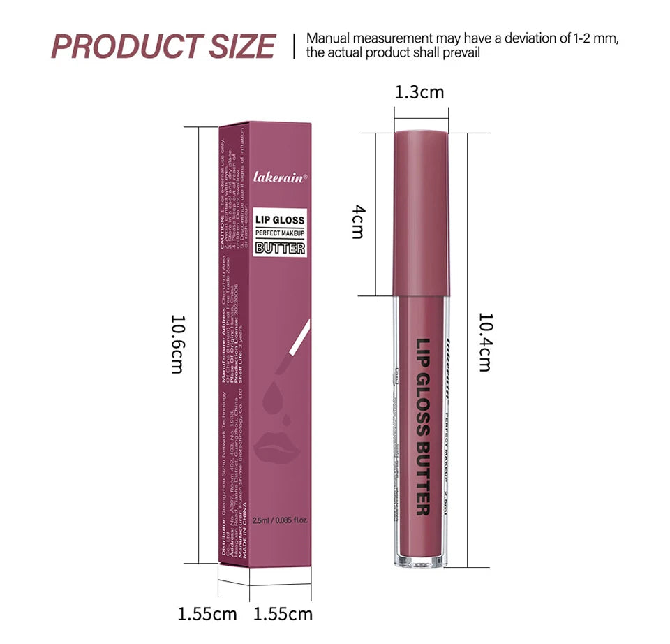 Lakerain Lip Gloss Butter  Long Lasting Non-stick  Beauty Waterproof Lip Stain Makeup Plumping Hydrating Lip Gloss Cosmetics