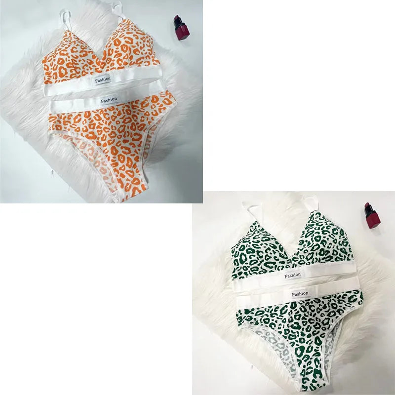 1/2/3/4Set Women Seamless Bra Set Low Waist Panties Leopard Bralette Sexy Vneck Sport Brassiere Female Cotton Underwear Set