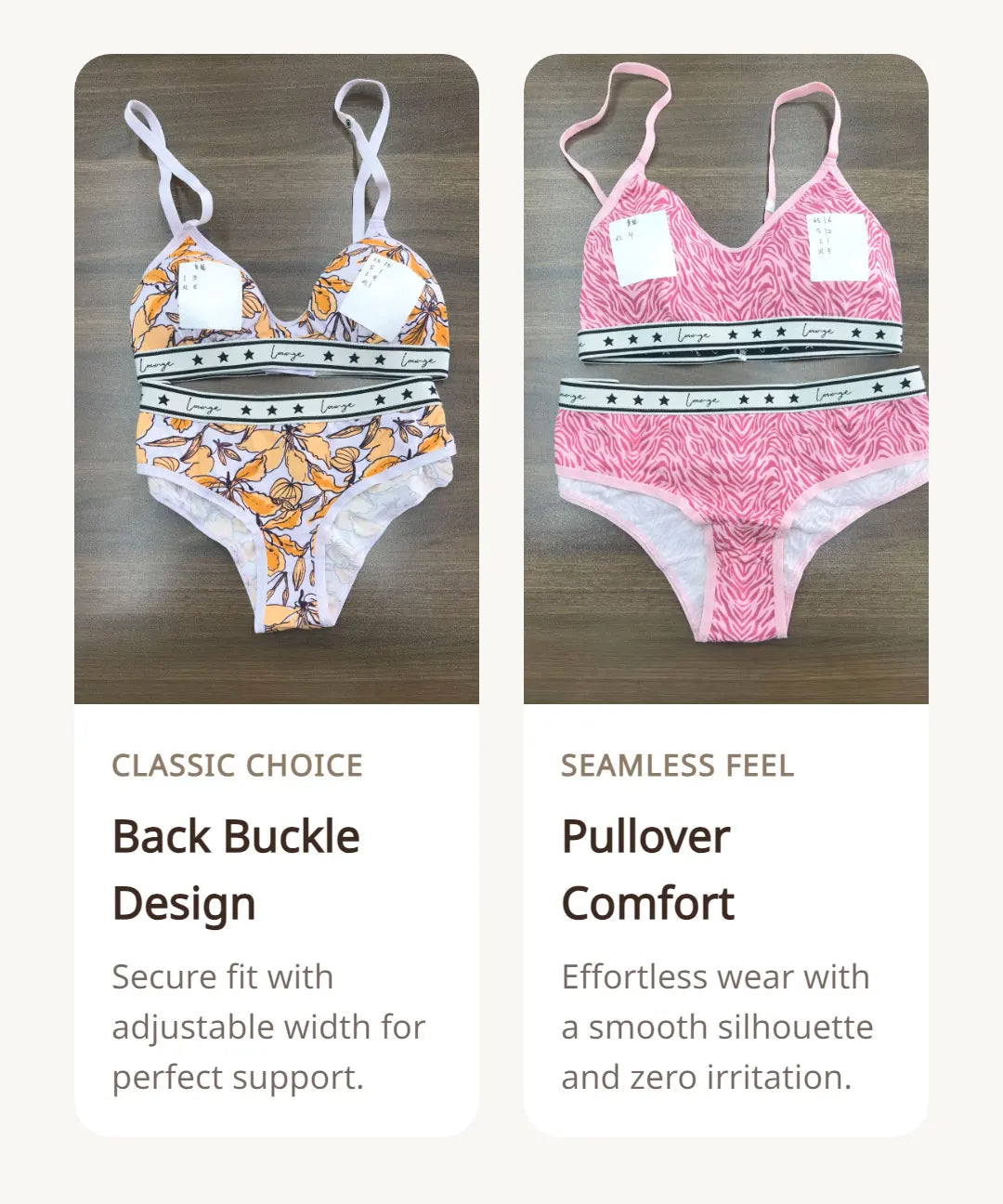 Bra set Sexy Women's Underwear Lounge Style Cotton button printed elastic bra underwear women's pajamas
