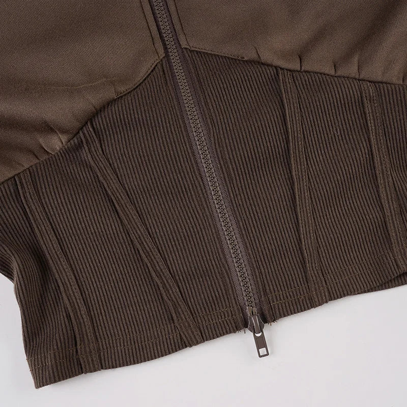 Sporty Activewear Solid Corset Style Hoodies Casual Zip-Up Long Sleeve Hooded Sweatshirt Women Autumn Winter Streetwear Coats