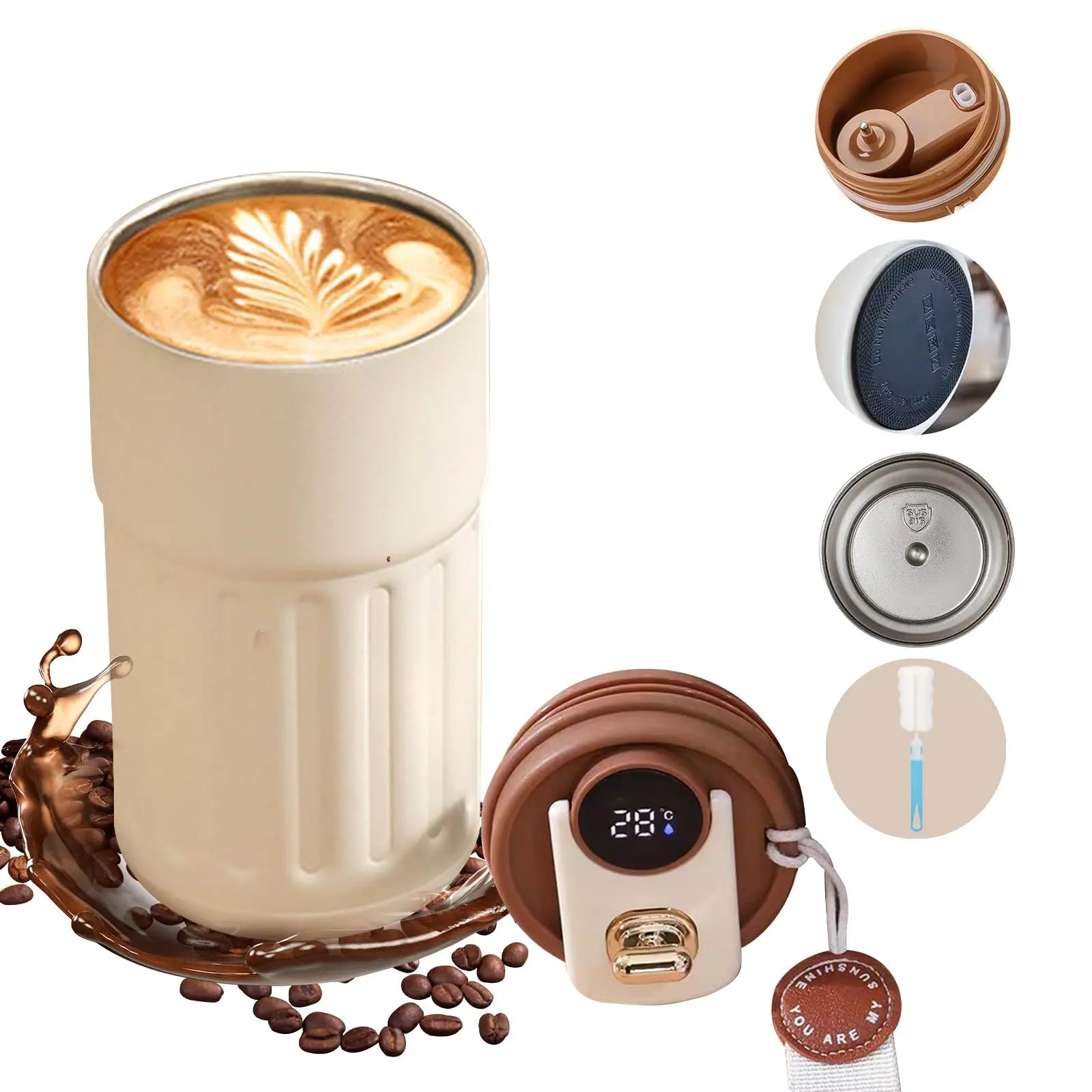 Personalized Portable Coffee Thermal Cup Digital Temperature Travel Car Bottle Custom Logo Text Drinkware for Mom Dad Christmas